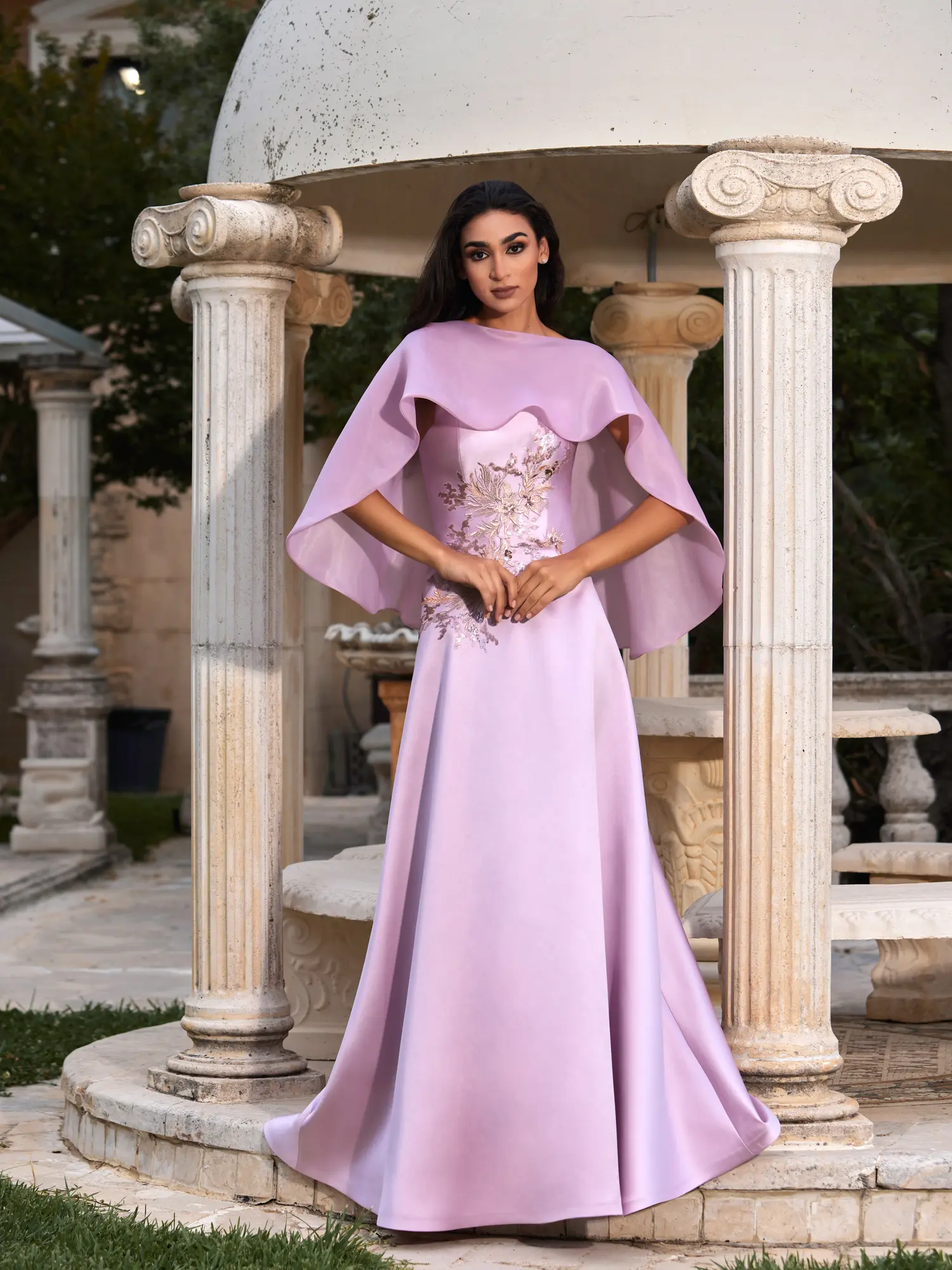SS08 -Embroidered Mikado Gown With A CapeLight Purple US 01