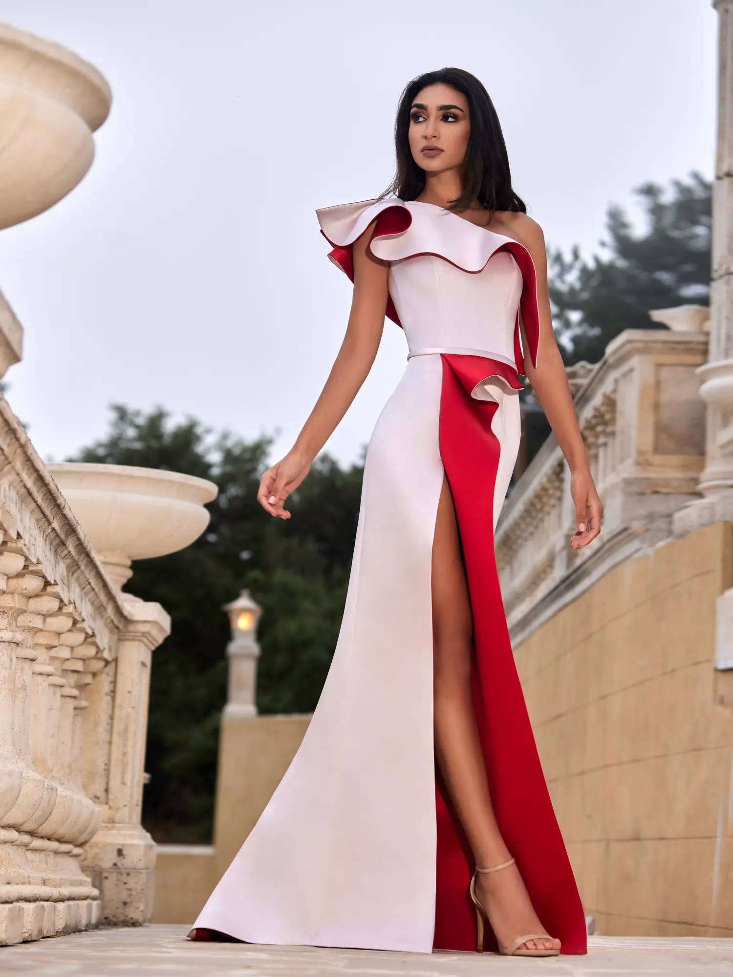 SS010 -Draped Satin GownUS 01 White