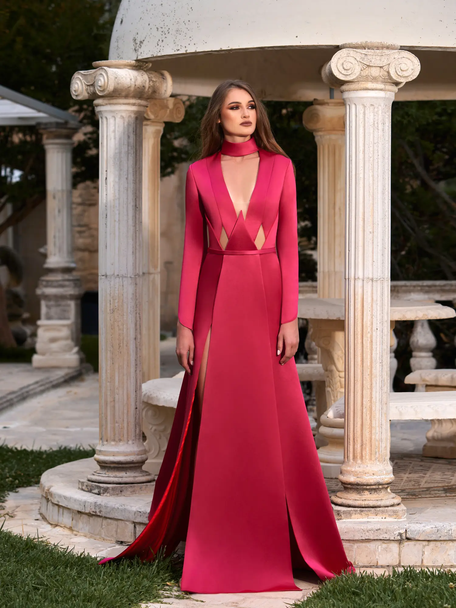 SS016 -Cut-out Satin GownRed US 01