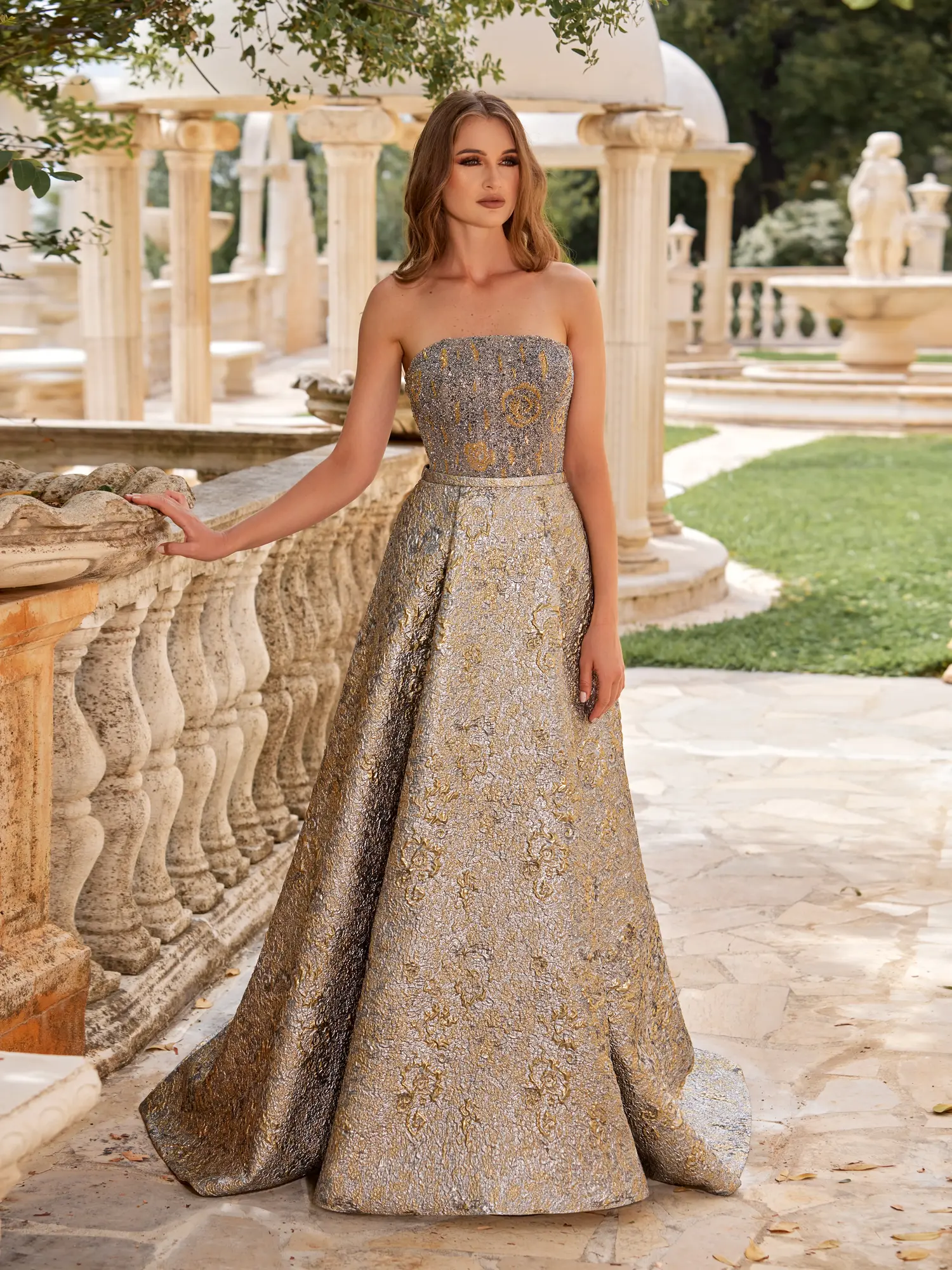 SS030 -Beaded Brocade GownGold US 01