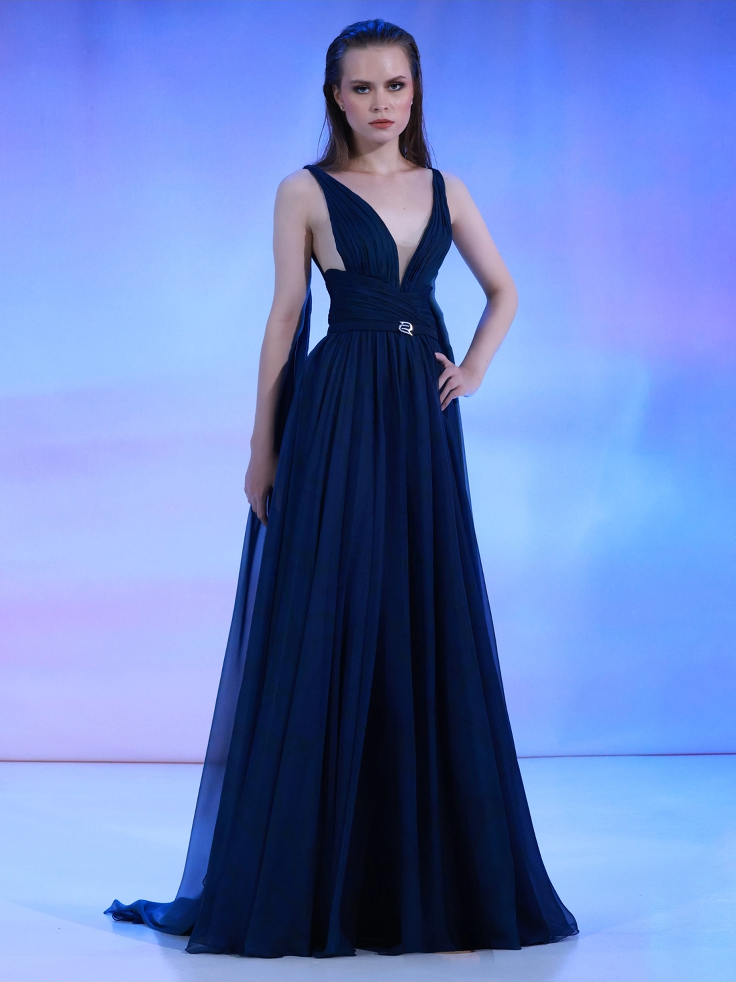 SS152 - A deep blue mousseline skirtDeep Blue US 01