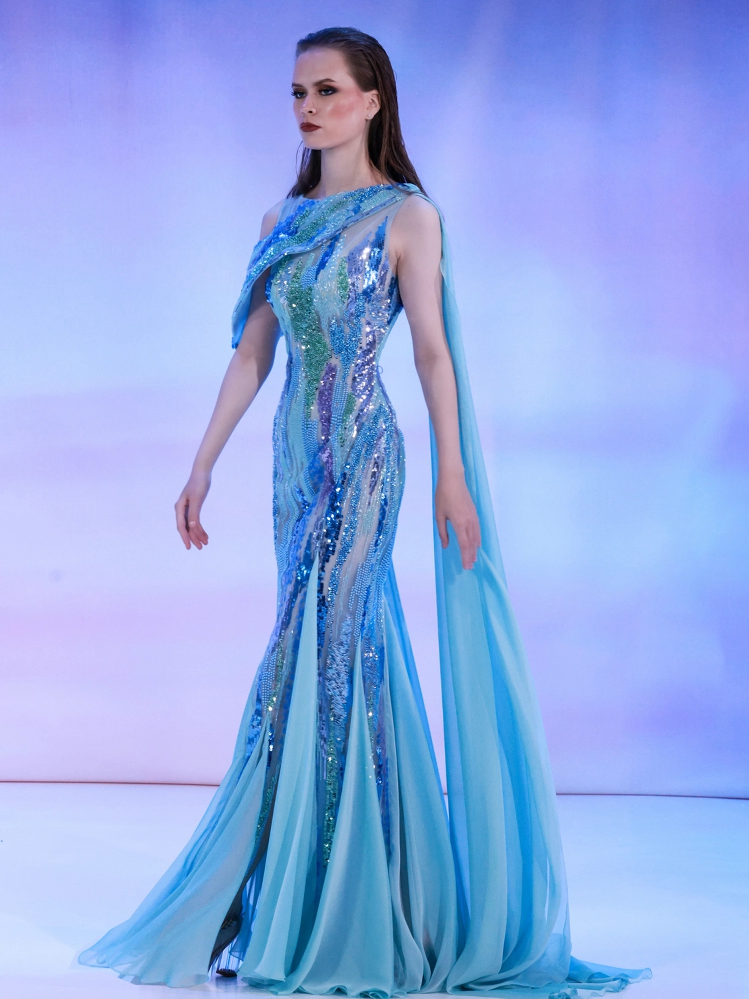 SS160 - Multicolor beaded dressAqua Blue US 01