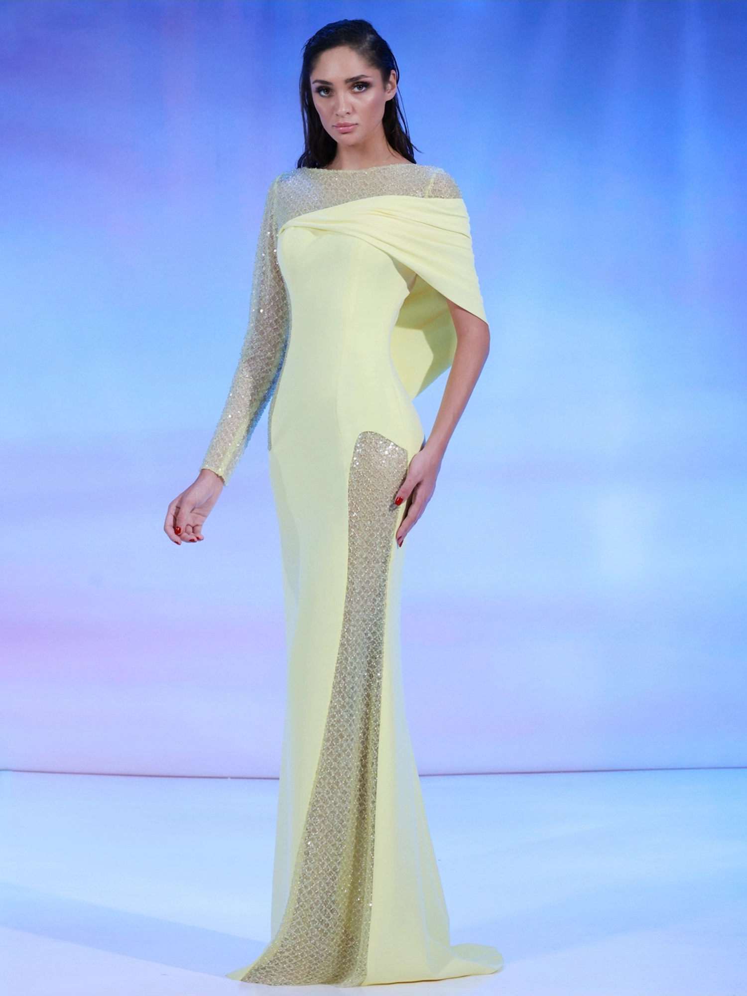 SS168 - Yellow crepe dressUS 01 Yellow