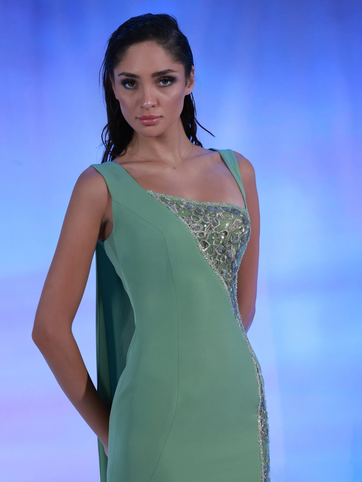 SS172 - Green crepe dress Green US 01