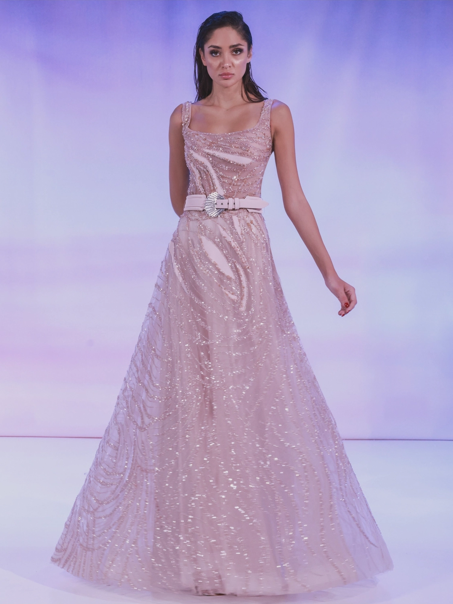 SS181 - Fully beaded pink A-line dress Pink US 01