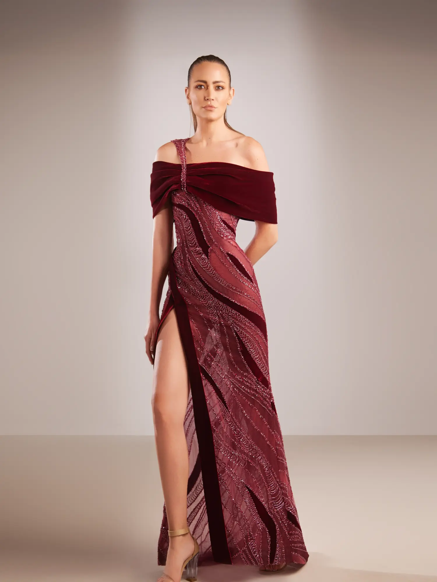 FW183 - Beaded burgundy  dressBurgundy US 01