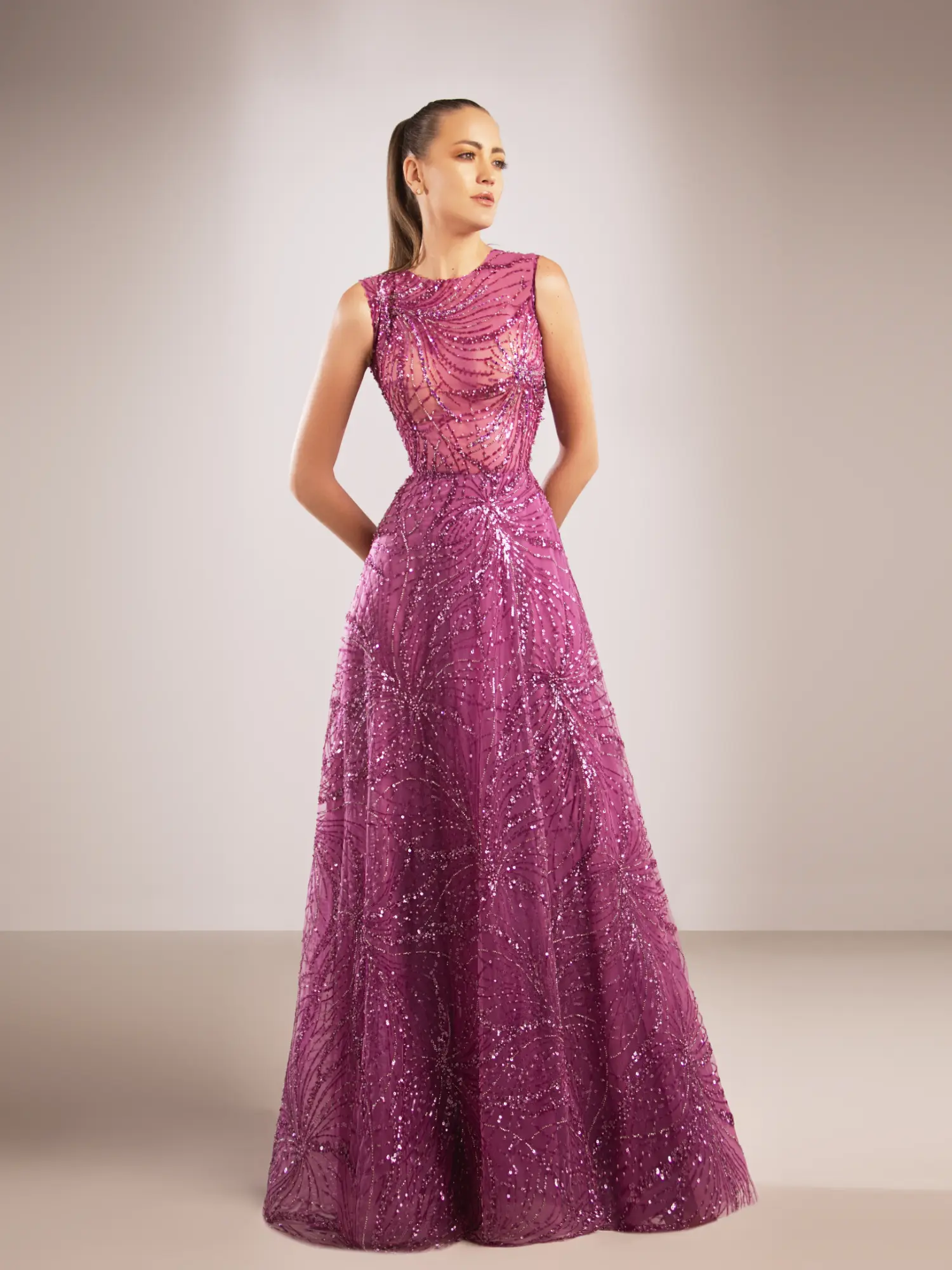 FW198-  Fully beaded purple gownPurple US 01