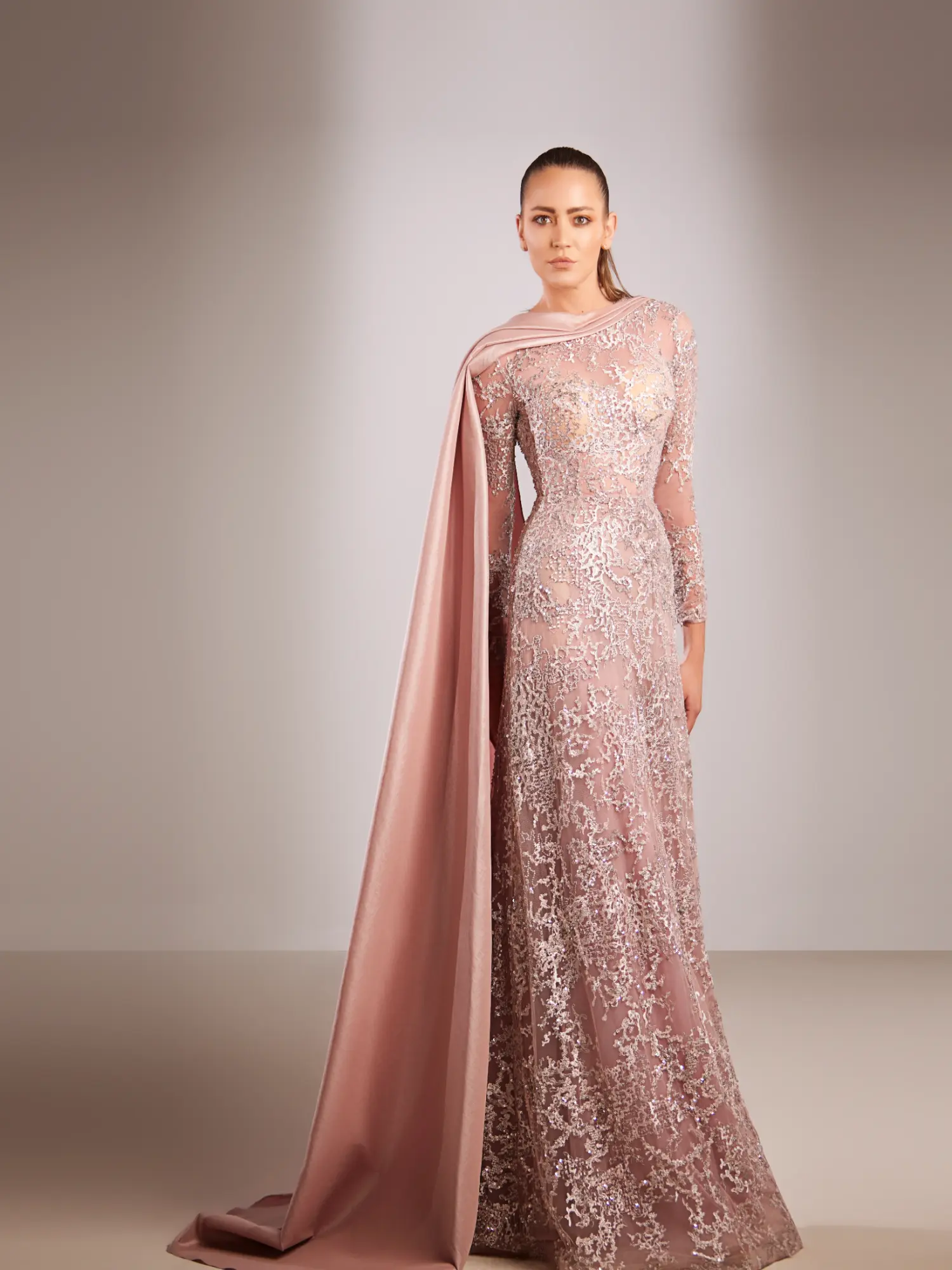 FW211- Fully embroidered pink  gown with threadPink US 01