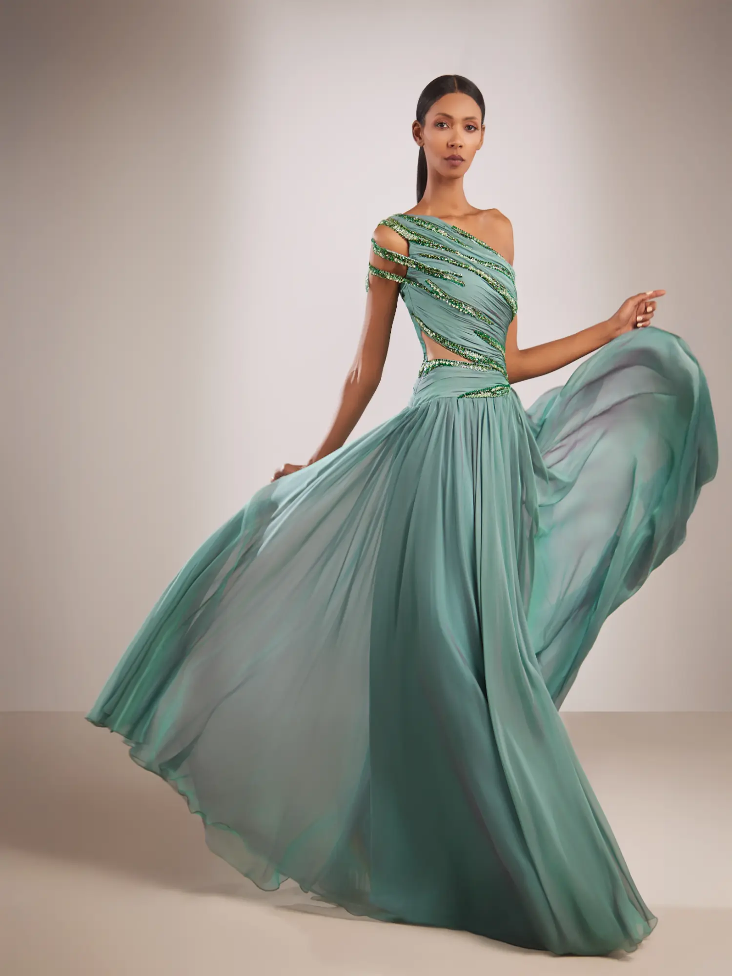FW212- One-shoulder mint green  gown Green US 01