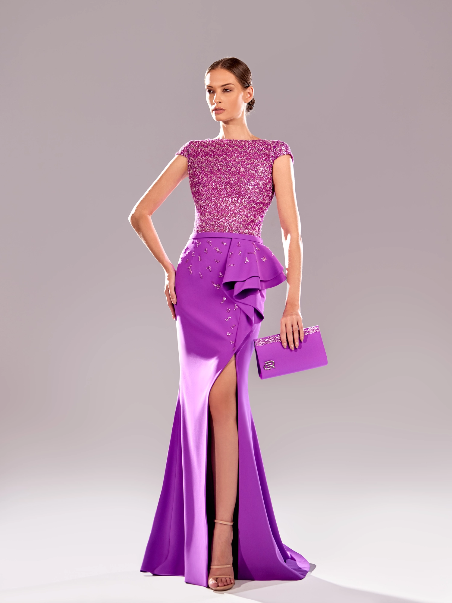 SS 79 -Purple Crepe With Beads With SlitRoyal Purple US 01