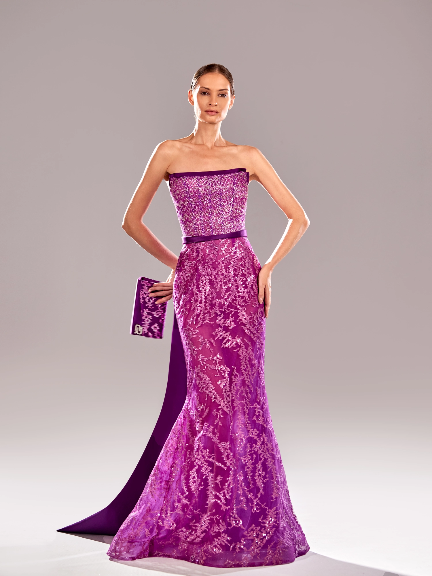 SS 82-Off Shoulder Embroidery With Beaded Mermaid SkirtRoyal Purple US 01